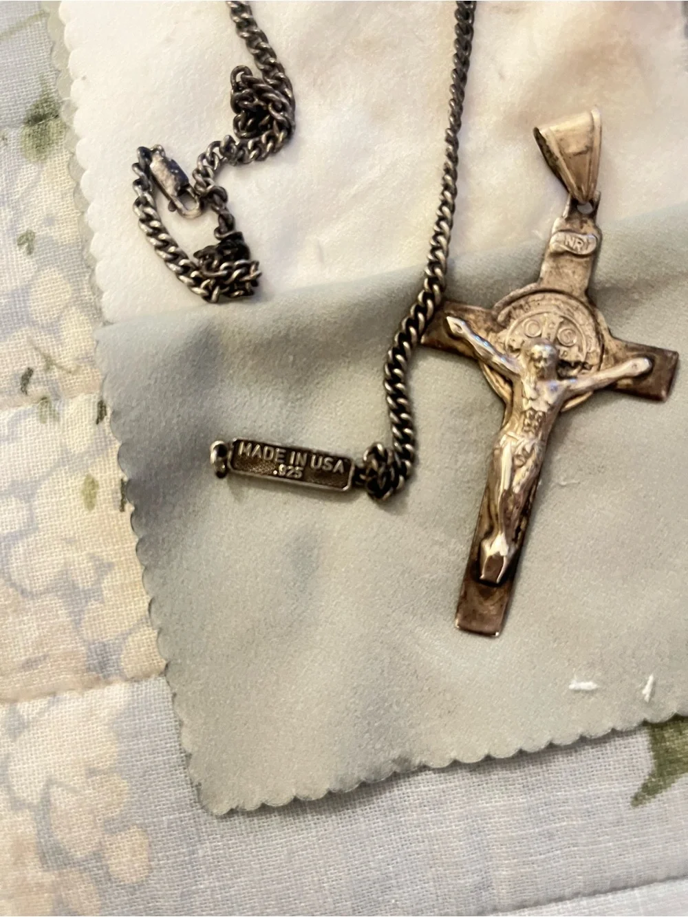 King Baby solid .925 18 inch necklace with solid cross. Pouch and cleaning cloth